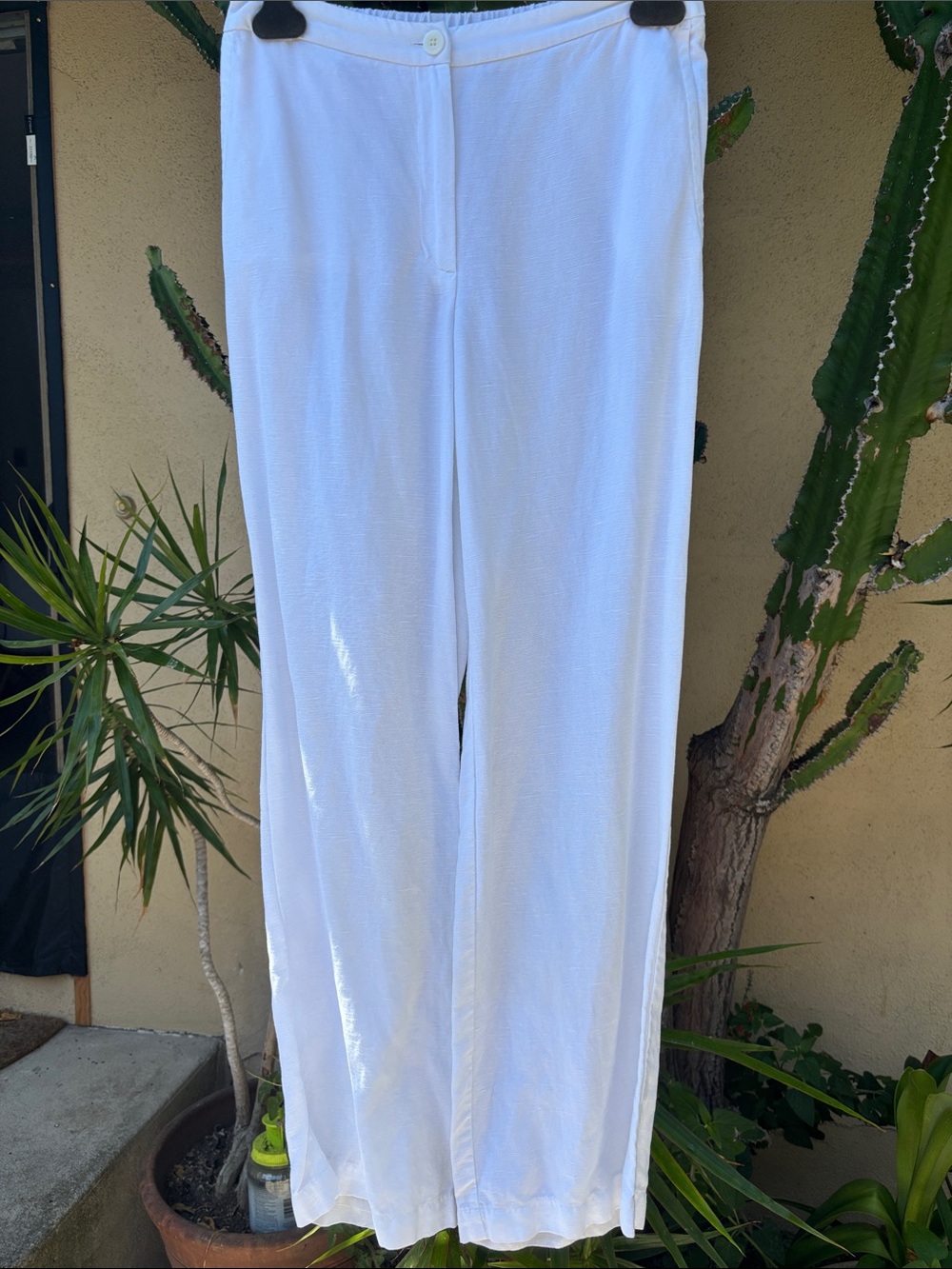 EILEEN FISHER White Wide-Leg Elastic Waist Linen Pants